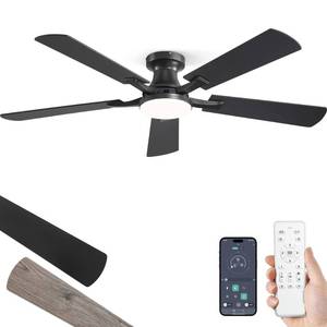 lot 5498 image: ZMISHIBO 52 Inch Ceiling Fan with Light, App&Remote Control, Flush Mount Low Profile, Dimmable 20W LED Light, Quiet Reversible Motor for Bedroom, Living Room, Apartment, Black