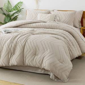 lot 5510 image: Litanika King Size Comforter Set with Sheets Beige - 7 Pieces Bed in a Bag King Chevron Tufted Boho Luxury Bedding Sets with Comforter, Sheets, Pillowcases & Shams