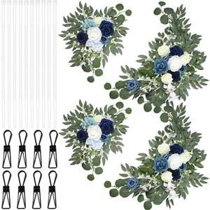 lot 6002 image: Hotop Wedding Arch Flowers Set of 4 Artificial Flower Swag Wedding Faux Floral Swag with 10 Cable Tie and 8 Clip for Party Welcome Signs Ceremony Reception Backdrop Decor(Deep Sea Blue Gradient)