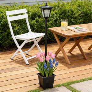 lot 6009 image: DJGIFI 59 Solar Lamp Post Light,Outdoor Waterproof Solar Light Post with Planter,Garden Lights for Backyard, Pathway, Patio,Lawn, Driveway Decor