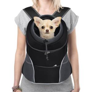 lot 6017 image: YUDODO 9-14lbs Dog Front Carrier Backpack, Adjustable Breathable Pet Carrier for Small Dogs Cats, Ventilated Puppy Back Pack with Safety Belt, Lightweight Doggy Backpack for Hiking Outdoor (Black, L)