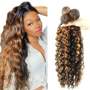 lot 6027 image: Ombre Bundles 1b30 Deep Wave Human Hair Bundles 18 20 22 Inch Peruvian Virgin Hair Two Tone Color #1B Mixed With Color #30 Hair Extensions