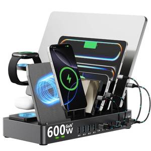 lot 6032 image: 600w Charging Station for Multiple Devices, 15 in 1 Wireless Charging Station for Apple, Dual 100w USB C Tablet Charging Station for MacBook,iPhone,iPad,Tablet(Black)