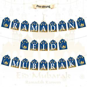 lot 6047 image: 3pcs Ramadan Banner Eid Mubarak Decoration, 2 in 1 Ramadan Kareem Hanging Banners Decor, No DIY Needed Eid Al-Fitr Iftar Party Favor Hang Garland Supplies for Home Tree Fireplace Wall