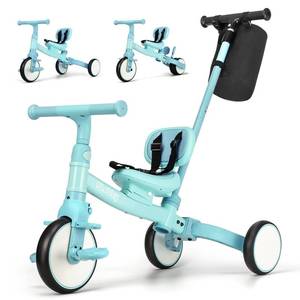 lot 6052 image: Phobby 5 in 1 Toddler Tricycle with Steering Push Handle for 1 2 3 4 Years Old, Kids Trike with Removable Pedals, First Riding Toy for Boys Girls Birthday Gift, Blue