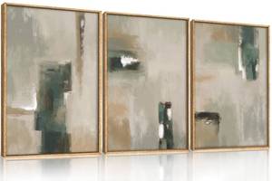 lot 6053 image: BICERE Abstract Green Brown Framed Canvas Wall Art,Modern Brush Stoke Wall Decor,Neutral Beige Grey Painting,Rustic Minimalist Artwork for Living Room,Bedroom,Dining Room,Office -12x16x3