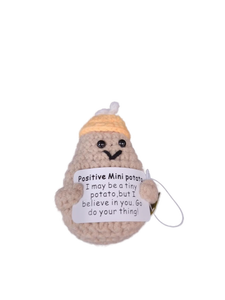 lot 6061 image: Positive Mini Potato Crochet Plush Toy with Motivational Message