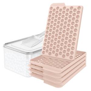 lot 6069 image: WIBIMEN Mini Ice Cube Trays, 0.55 Tiny Pebble Ice for Iced Coffee & Cocktails, Fast Chill, Easy Twist Release, Stackable with Lid & Storage Bin (4 Pack, Pink)