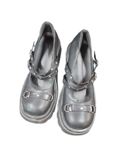 lot 6075 image: Black Platform Mary Jane Shoes with Studded Straps size 43 used