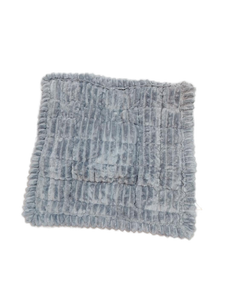 lot 6077 image: Blue Chenille Throw Pillow Cover with Fringe 28x26 in