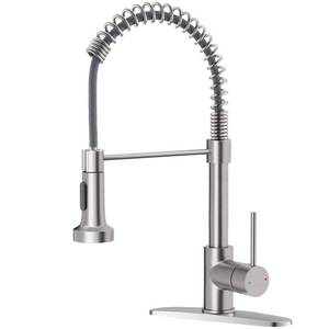 lot 6083 image: OWOFAN Kitchen Faucet with Pull Down Sprayer Brushed Nickel Stainless Steel 1 Handle Pull Out Spring Sink Faucets 1 Hole Or 3 Hole Dual Function for Farmhouse Camper Laundry Utility Rv Wet Bar used