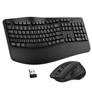 lot 6086 image: Wireless Keyboard and Mouse Combo, 2.4G Full Size Wave Keys Ergonomic Keyboard with Wrist Rest and 3-Level DPI Adjustable Wireless Ergonomic Mouse for Windows, Mac OS DesktopLaptopPC(Black) incomplete