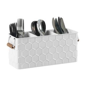 lot 6089 image: HOME PALETTE Silverware Caddy for Party Kitchen Flatware Holder for Countertop Metal White Honeycomb Pattern Embossed Cutlery Organizer with 3 Compartments for Utensils, Spoons, Knives, Forks, Cups,