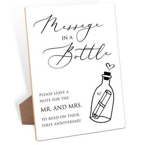 lot 6134 image: Wedding Message in a Bottle Sign, Message In A Bottle Guest Book Sign, Wedding Signs for Ceremony and Reception, 8x11 Inch Modern Table Signs with Stand for Engagement Party, Bridal Shower-19