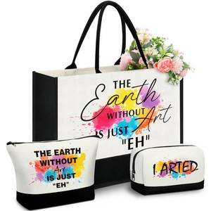 lot 6137 image: Paterr 3 Pcs Tote & Make up Bag Gifts for Women Mothers Day Canvas Reusable Grocery Bag Birthday Gifts for Lady(Artist)