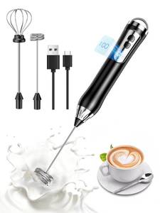 lot 6140 image: Rechargeable Milk Frother, Coffee Frother Handheld Wand, IP67 Waterproof Electric Foam Maker, High Power High-speed Drink Mixer Foamer for Matcha, Lattes, Cappuccino