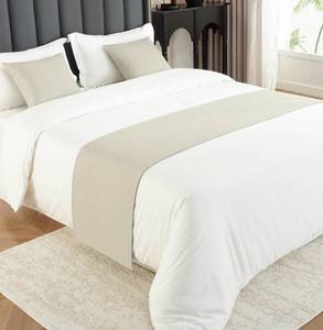 lot 6143 image: Mengersi Solid Bed Runner Scarf Protector Slipcover Bed Decorative Scarf for Bedroom Hotel Wedding Room (King, Beige)