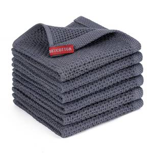 lot 6148 image: BOOMIBOO ��Kitchen Towels 6-Pack Kitchen Dish Cloths,100% Cotton Towels Waffle Weave, Ultra Soft Absorbent, Quick Drying, 12x12 Inches,Dark Grey