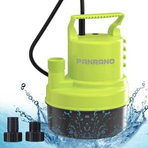 lot 6469 image: PANRANO 13 HP Submersible Water Pump 2000 GPH Portable Small Sump Pump For Pool Cover, Basements, Puddles, Gardens Ponds With 16.4 Ft Power Cord and Hose Adapters, Yellow