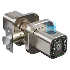 lot 6481 image: Richelock Fingerprint Door knob, Smart Biometric Door Lock with Keypad, Keyless Entry Code Door Knob, Waterproof & Weatherproof , Auto Lock ,Voice Navigation, For Bedroom, Gate,Office -Satin Nickel