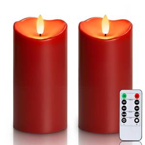 lot 6486 image: Homemory Burgundy Flameless Candles, Waterproof Flickering Candles, Outdoor Battery Operated LED Pillar Candles with Remote Timer, Electric Fake Plastic Candles, Red, Christmas Decor, 3 x 6
