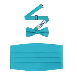 lot 6492 image: Mens Formal Satin Bowtie and Cummerbund Set - Teal, By S. H. Churchill