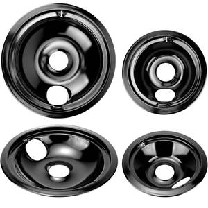 lot 6493 image: WB31M20 WB31M19 Black Porcelain Drip Pans Replacement for G-E Hot-point Electric Stove, Electric Stove Burner Covers of 4 Replace WB31T10014, WB31T10015, WB31M0019, WB31M0020 by Fetechmate