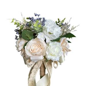 lot 9453 image: BECIEM White Bridal Bouquet for Bride, 9Inch Ivory Wedding Bouquets for Bride, Artificial Roses Flowers Wedding Decoration