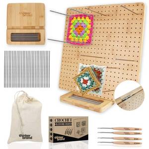 lot 9456 image: ThinkerBrand Crochet Blocking Board �� 13 Foldable Bamboo Blocking Board with 35 Strong Pins and Hooks, Ideal for Granny Squares, Knitting Projects, and Gifts for Crocheters
