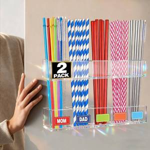 lot 9457 image: Aheroi 2 Pack Straw Holder, 9.5 Large Acrylic Straw Holder for Cabinet Door with 40pcs Label Stickers &15pcs Adhesive Tape, Reusable Sign Holders Organizer for Kitchen Accessories Storage