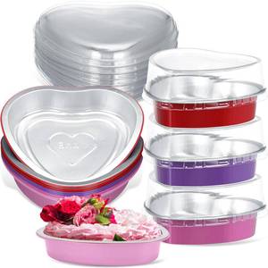 lot 9458 image: Patelai 25 Sets 22.7 oz Valentines Heart Shaped Cake Pans with Lid 7.4  Valentines Day Large Disposable Foil Aluminum Heart Baking Pan for Valentines Day Baking Wedding Party Supplies(Multicolor)