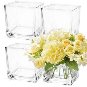 lot 9464 image: LDHHYH 4 Pack 6 x 6 x 6 Inch Square Glass Vases, Clear Square Vases for Centerpieces, Glass Cube Flower Vases Short Vases for Candle Holder Events Wedding Party Home Decoration