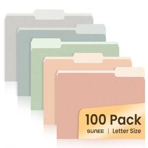 lot 9468 image: SUNEE File Folders Letter Size Pastel Colors, 100 Pack Manilla Folders 8.5 x 11 13-Cut Tabs, Colored File Folders Office Home School for Documents Files Paper