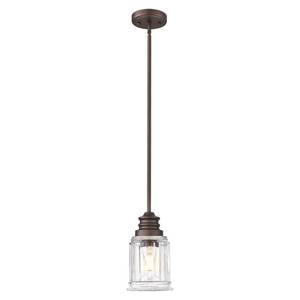 lot 9475 image: Farmhouse Pendant Light for Kitchen Island, HWH Oil-Rubbed Bronze Finish Pendant Light, Single 1-Light Hanging Light Fixture, Bell-Shaped Fluted Clear Glass, 5HZG106MIL-L ORB