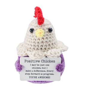 lot 10113 image: TOYMIS Positive Chicken Crochet, Funny Knitted Potato Chicken Doll with Motivational Card Handmade Emotional Animals Support Cheer Up Gifts for Friends Birthday Easter Home Decor (Purple)