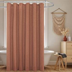 lot 10123 image: KOUFALL Boho Shower Curtain,Terracotta Rust Colored Linen Fabric Cloth Waterproof Western Bohemian Fall Shower Curtain Set with Hooks for Bathroom Decor