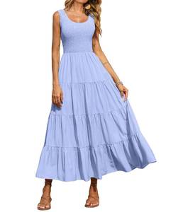 lot 10133 image: PRETTYGARDEN Womens Casual Loose Plain Maxi Sundress Smocked Tank Dress Sleeveless Spring Beach Tiered Long Dresses (Blue,Small)