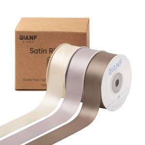 lot 10142 image: QIANF Champagne Double Face Satin Ribbon 1 Inch x 45 Yards Ivory Fabric Ribbon for Gift Wrapping, Flower Bouquets, Hair Bows Making, Wedding Decoration, Invitation Cards, Christmas (3 Rolls 15Yd)