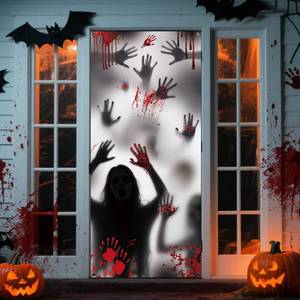 lot 10149 image: Halloween Door Cover, 79  35inch Scary Zombie Hands Halloween Door Decorations Reusable Creepy Zombie Sign Banner for Halloweens Haunted House Props Front Doors Wall Party Decor