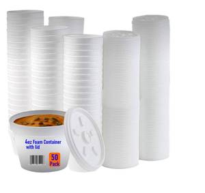 lot 10150 image: Mr Miracle Foam Bowl with Lid for Hot and Cold Foods �� 4 Ounce Disposable Soup Container with Vented Lid, Great for Ice Cream, Yogurt, Soup, Takeout 50 pack