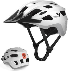 lot 11925 image: Veltuno Bike Helmet for Adults, Lightweight Mountain Bicycle Helmet with USB Rechargeable LED Rear Light, Removable Sun Visor for Women, Men, Suitable for Cycling and Commuting (White, Large)