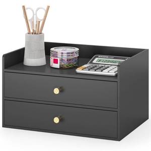 lot 11927 image: Bamboo Desk Organizer with Drawers Wooden Desktop Storage Drawers for Bills Office Supplies Kitchen Utensils Organizing Tool for Home Classroom Organization No Assembly (Black, 2 Drawers)