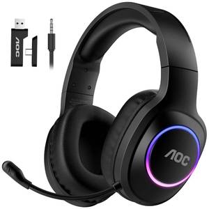 lot 11937 image: AOC Wireless Gaming Headset Compatible with PS54, Nintendo Switch, PC, Bluetooth 5.4 & 2.4GHz Gaming Headphones with Noise Canceling Mic, RGB, Type-C, 20ms Latency, 45H, 7.1 Virtual Surround- Black