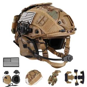 lot 11942 image: ClrfZebr Tactical Helmet with Headset,4in1 Upgraded Adjustable with Helmet Cover for Airsoft Cosplay Military Tactical Gear (TAN)
