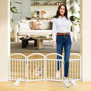 lot 11959 image: Snughome Short Dog Gate Indoor, 19.69 H Freestanding Small Dog Door Gates with Support Feet, Expands Up to 48 Wide Foldable Pet Gates for Doorway, 4 Panel Folding Pet Door Pet Fence for Puppy, White