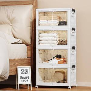 lot 11960 image: OlarHike 23QT Stackable Lockable Storage Bins with Lid - Removable Storage Box with Doors and Wheels, Plastic Containers for Closets and Organization, Living Room, Office, Bathroom, 4 Pack Cubes