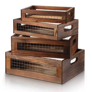 lot 11961 image: FillTouch 4 Pcs Wooden Nesting Countertop Baskets 4 Size Wooden Storage Box with Handle and Metal Wire Multipurpose Wood Organizer Crate for Fruit Vegetable Kitchen Cabinet Bathroom(Walnut,Small)