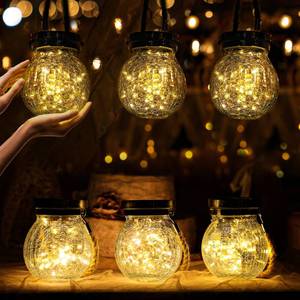 lot 11962 image: Cooo Gifts for her him 2 Pack Solar Lanterns Outdoor Waterproof Heavy Crackle Glass 30 LED Warm Firefly Lights Stainless Steel Lid 215% Solar for Women Mom Grandma Outdoor Lamps Garden Yard Decor