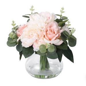 lot 11965 image: homfan Lifelike Artificial Flower Arrangements with 4 Roses  4 Peonies in Glass Vase with Faux Water for Wedding & Home Table Centerpieces