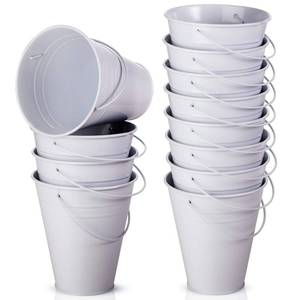 lot 11966 image: Sadnyy 12 Pack Metal Buckets with Handle, Galvanized Bucket 4.5 x 5 Inch Basket Bucket Party Supplies, Crafts for Christmas Halloween Candy Bars Vase Crafts(White)